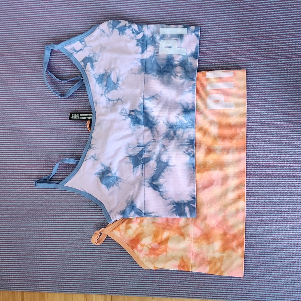 *PINK Set of 2 active seamless sports bras tie dye prints yoga athleisure